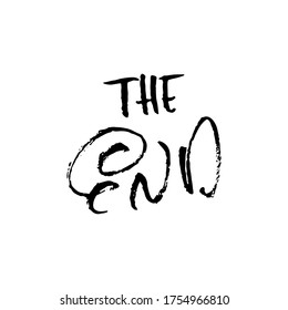 The end. Hand drawn dry brush lettering isolated on white background. Vector illustration