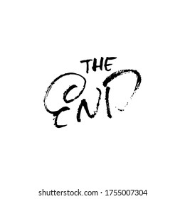 The end. Hand drawn dry brush lettering isolated on white background. Vector illustration