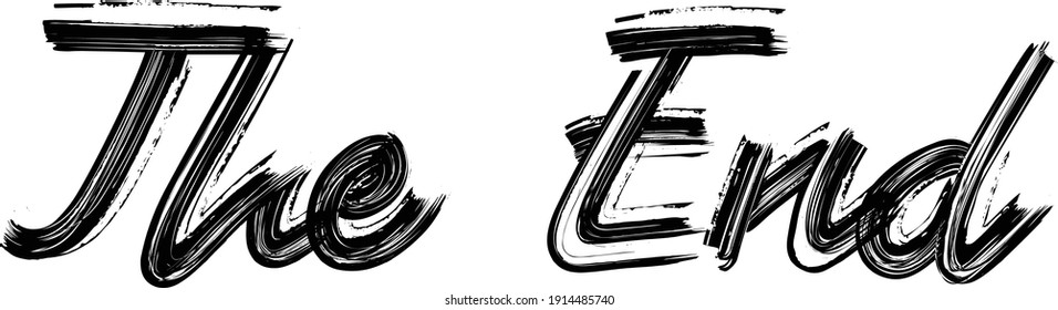 The End Hand written  Brush font drawn phrase Black Text decorative Typography script letter on the White background for sayings
