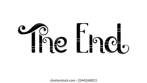The End handwritten inscription. Hand-drawn phrase. Editable vector shape illustration. Great for a Black-on-white closing movie frame. 