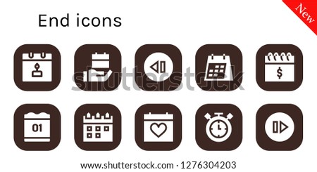  end icon set. 10 filled end icons. Simple modern icons about  - Calendar, Skip, Timer