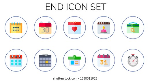 end icon set. 10 flat end icons.  Simple modern icons about  - calendar, chronometer