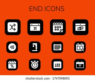 end icon set. 12 filled end icons. Included Shuffle, Skip, Calendar, Gallow, Timer icons