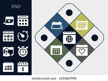  end icon set. 13 filled end icons. Simple modern icons about  - Calendar, Timer