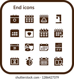  end icon set. 16 filled end icons. Simple modern icons about  - Calendar, Gallow, Stop watch