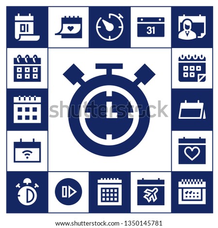 end icon set. 17 filled end icons.  Collection Of - Calendar, Timer, Stop watch, Skip