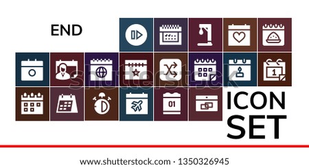 end icon set. 19 filled end icons.  Collection Of - Skip, Calendar, Stop watch, Shuffle, Gallow