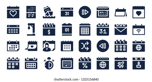 end icon set. 32 filled end icons. on blue background style Collection Of - Calendar, Gallow, Stop watch, Skip, Shuffle