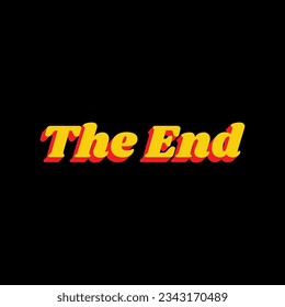 The End inscription. 3D Extruded Yellow Icon with Red Sides a Black background. Illustration.