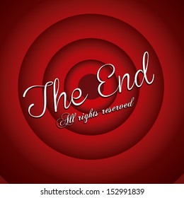 the end label over red wine background vector illustration