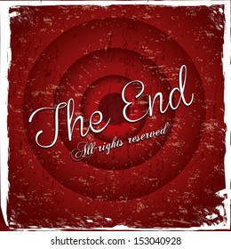 the end label over red wine background vector illustration
