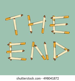 The End lettering made of cigarettes, smoking leads to early death concept, vector illustration for anti tobacco agitation