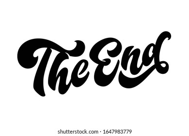 The End lettering quote. Hand drawn letter for cards, prints, logotypes, book illustration. Calligraphic vector phrase. Handwritten final inscription isolated on the white.