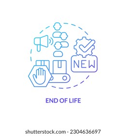 End of life blue gradient concept icon. Replacement by new goods. Stage of product lifecycle abstract idea thin line illustration. Isolated outline drawing. Myriad Pro-Bold font used