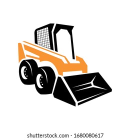 End loader vehicle. bulldozer quarry machine. stone wheel . backhoe front loader truck. work tractor excavator. vector illustration.