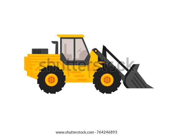 エンドローダ車 ブルドーザー採石機 石の車輪の黄色いディガー バックホーフロントローダートラック ワークトラクターの掘削機 ベクターイラスト のベクター画像素材 ロイヤリティフリー