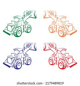 Ilustración del vector del vehículo del cargador final. Bulldozer, Icono De Máquina De Cantera Aislado En Fondo Blanco
