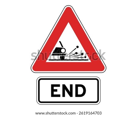End of Loose Chippings Zone, Road Hazard Termination Sign – High Quality Vectorial Stock Image