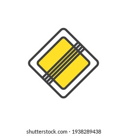 Ende des Hauptstraßenzeichens flach Symbol, Ende der Priorität Straße Vektorzeichen, buntes Piktogramm einzeln auf Weiß. Symbol, Logo-Abbildung. Flaches Design