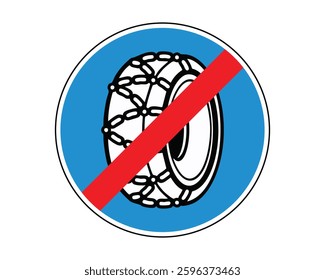 End of Mandatory Snow Chains Road Sign - Traffic Regulation Symbol - High Quality Vectorial Graphic