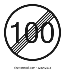 End maximum speed limit 100 sign line icon, Traffic and road sign, vector graphics, a solid pattern on a white background, eps 10.