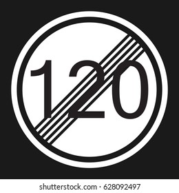 End maximum speed limit 120 sign flat icon, Traffic and road sign, vector graphics, a solid pattern on a black background, eps 10