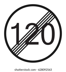 End maximum speed limit 120 sign line icon, Traffic and road sign, vector graphics, a solid pattern on a white background, eps 10.