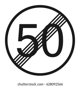 End maximum speed limit 50 sign line icon, Traffic and road sign, vector graphics, a solid pattern on a white background, eps 10.