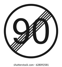 End maximum speed limit 90 sign line icon, Traffic and road sign, vector graphics, a solid pattern on a white background, eps 10.