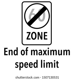 End of maximum speed limit zone Information and Warning Road traffic street sign, vector illustration collection isolated on white background for learning, education, driving courses, sticker, icon.