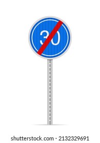 End of minimum speed road sign on a white background. Vector illustration.