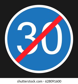 End Minimum Speed Sign 30 flat icon, Traffic and road sign, vector graphics, a solid pattern on a black background, eps 10