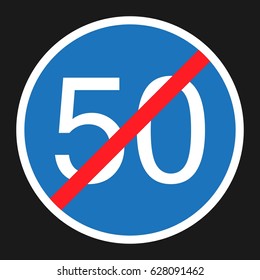 End Minimum Speed Sign 50 flat icon, Traffic and road sign, vector graphics, a solid pattern on a black background, eps 10