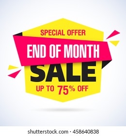 End of Month Sale banner. Month end sale, save up to 75% off. Vector illustration.