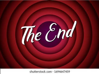 The end movie font comic poster circle. Cartoon film end poster logo background