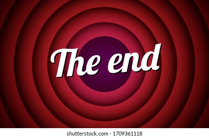 The end movie font comic poster circle. Cartoon film end poster logo background