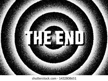 The end movie titles screen with circles and retro stipple style