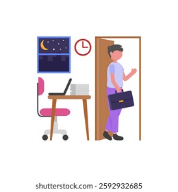 End of Office Time cartoon character vector illustration