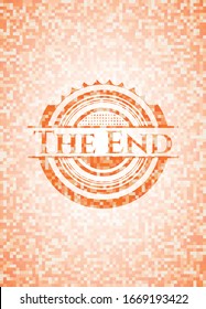 The End orange mosaic emblem. Vector Illustration. Detailed.