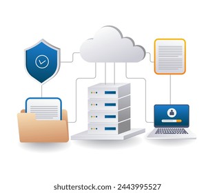 Endpunkt-Datensicherheit Cloud-Server-Computerverwaltung flache isometrische 3D-Abbildung