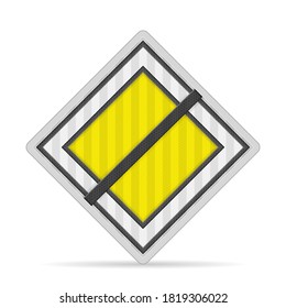 End of priority road sign on a white background. Vector illustration.