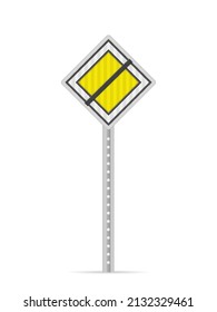 End of priority road sign on a white background. Vector illustration.