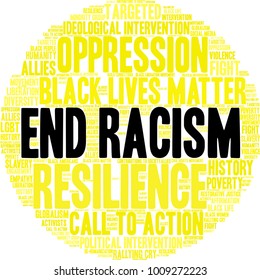 End Racism word cloud on a white background. 