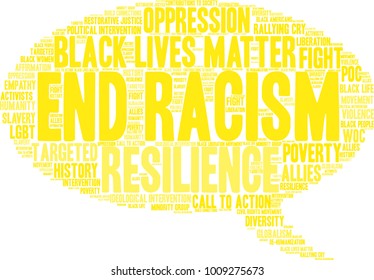 End Racism word cloud on a white background. 