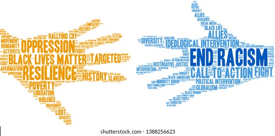 End Racism word cloud on a white background. 