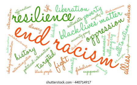 End Racism word cloud on a white background. 