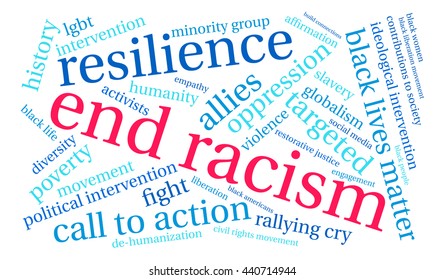 End Racism word cloud on a white background. 