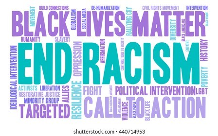 End Racism word cloud on a white background. 