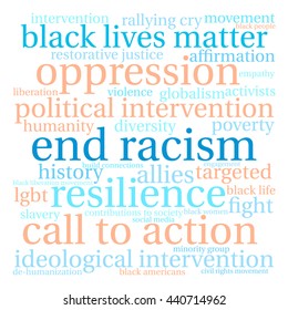 End Racism word cloud on a white background. 