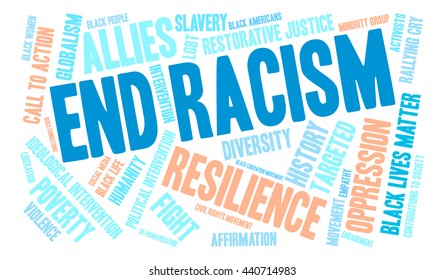 End Racism word cloud on a white background. 